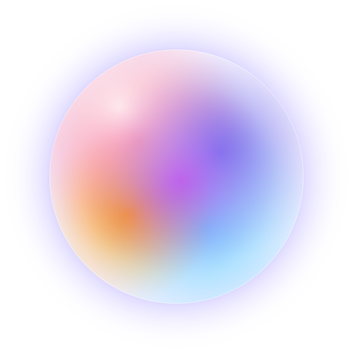 The Brello orb: a sphere of soft orange, pink, violet and blue colour on white